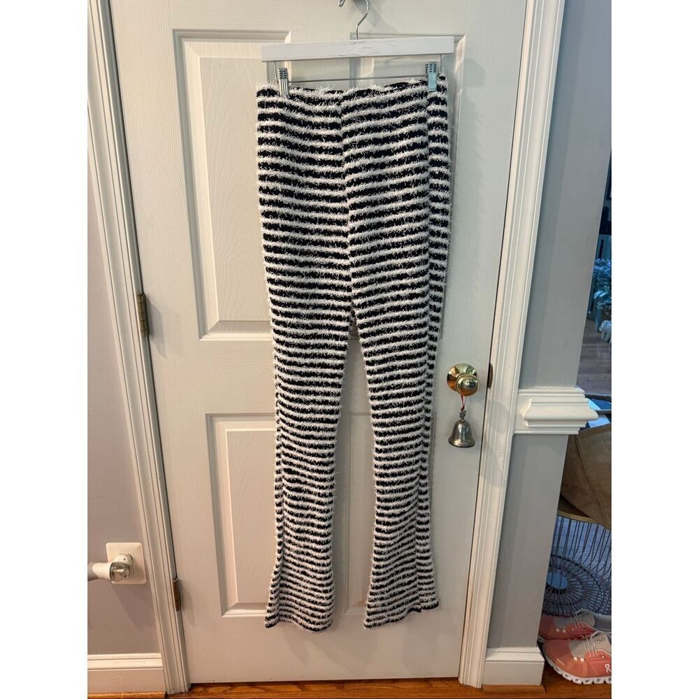 Funky Black & White Fringe Stripe Pull On Baby Boot Cut Pants sz L Tall